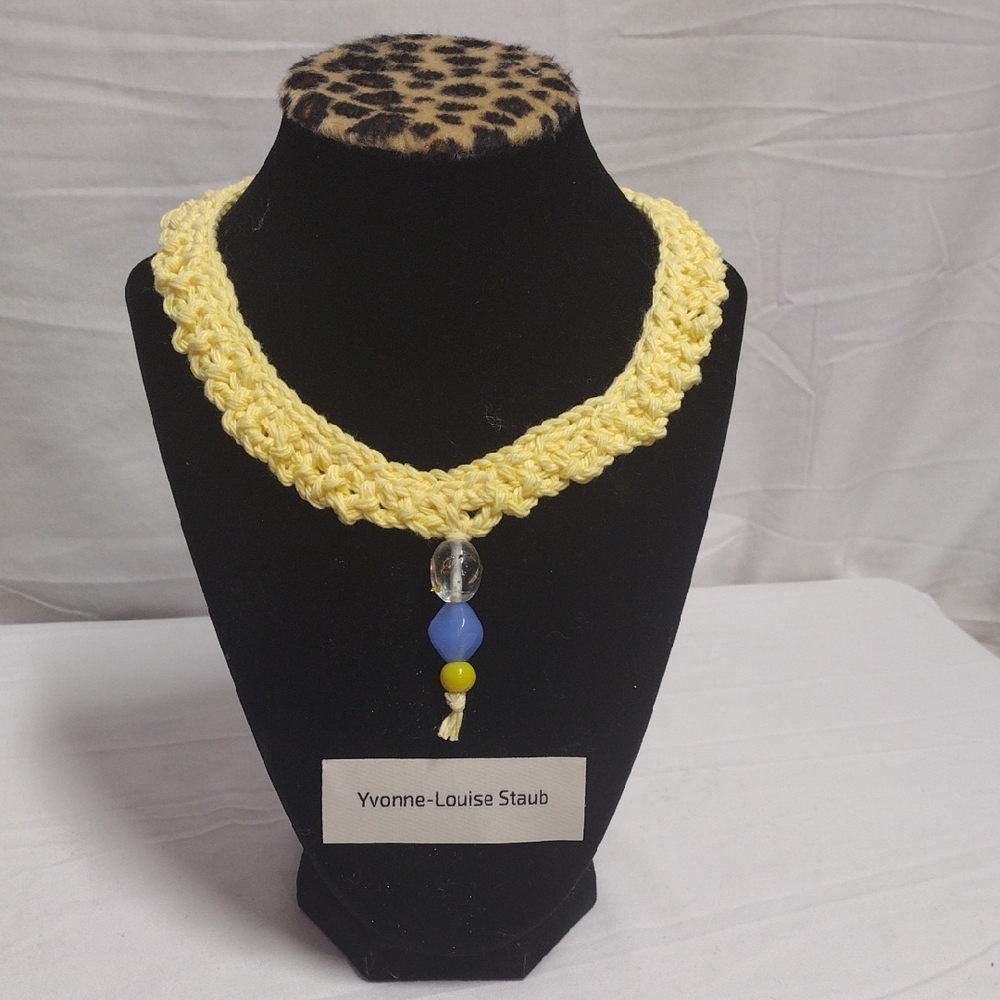 Yellow Crochet Necklace with Blue Bead